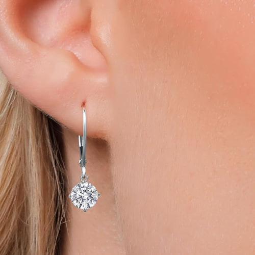 Gem Stone King 0.5-1.5 Ctw Round Lab Grown Diamond Dangle Earrings 14K White Gold | E-F Color | VVS-VS Clarity | Leverback Drop Earrings | April Birthstone | Gold Jewelry Gift for Women Her
