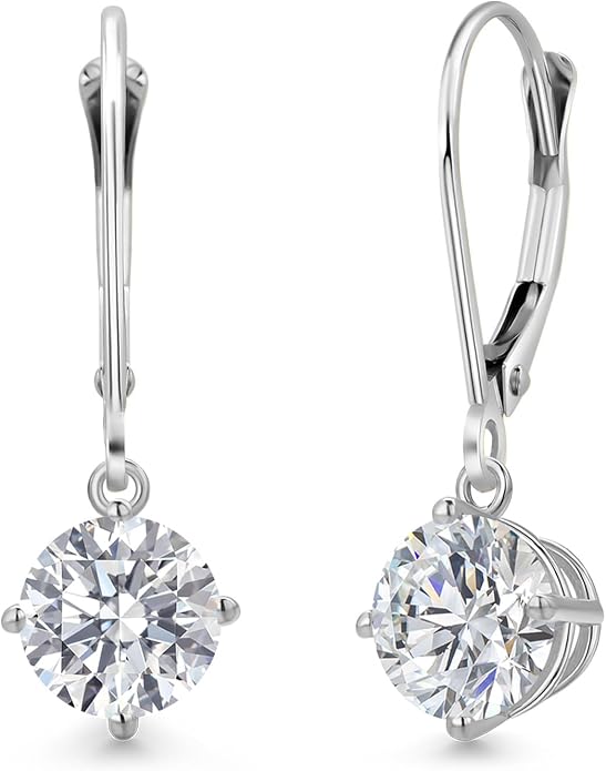 Gem Stone King 0.5-1.5 Ctw Round Lab Grown Diamond Dangle Earrings 14K White Gold | E-F Color | VVS-VS Clarity | Leverback Drop Earrings | April Birthstone | Gold Jewelry Gift for Women Her