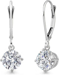 Gem Stone King 0.5-1.5 Ctw Round Lab Grown Diamond Dangle Earrings 14K White Gold | E-F Color | VVS-VS Clarity | Leverback Drop Earrings | April Birthstone | Gold Jewelry Gift for Women Her